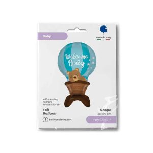 Ballon Mylar Welcome Baby Blue bleu / stand – Image 3