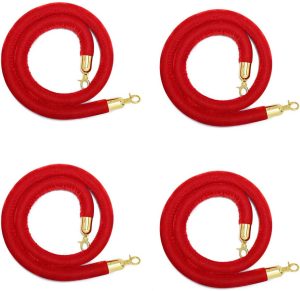 Cordes VIP 4 x cordes velours rouge - Bordeau (burgundy red rope + gold fasteners, for poless). VIP events