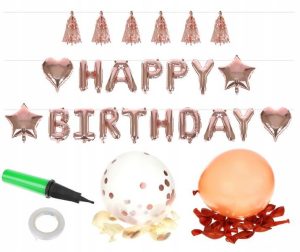 Set complet ballons Happy Birthday "OR ROSE" (rose gold)