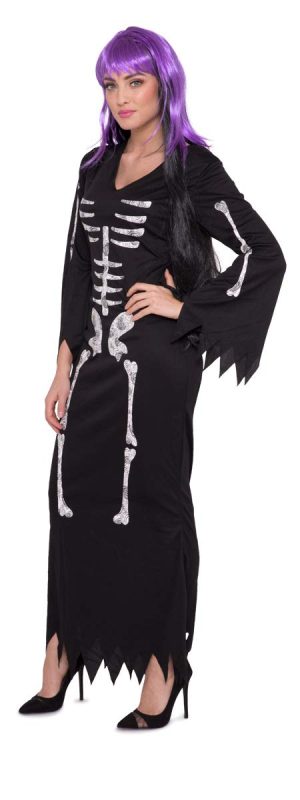 Robe squelette Halloween pour femme M/L Noir Costume, Blanc – Image 4